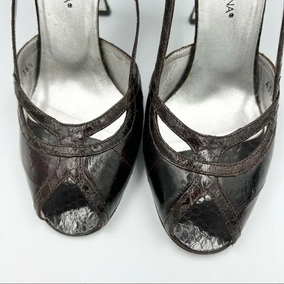 Dolce & Gabbana Croc Embossed Brown Leather Heels With Dust Bag EU36.5/US6.5 - Picture 4 of 10